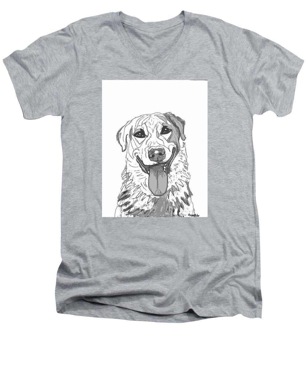 Dog Men's V-Neck T-Shirt featuring the digital art Dog Sketch in Charcoal 2 by Ania M Milo