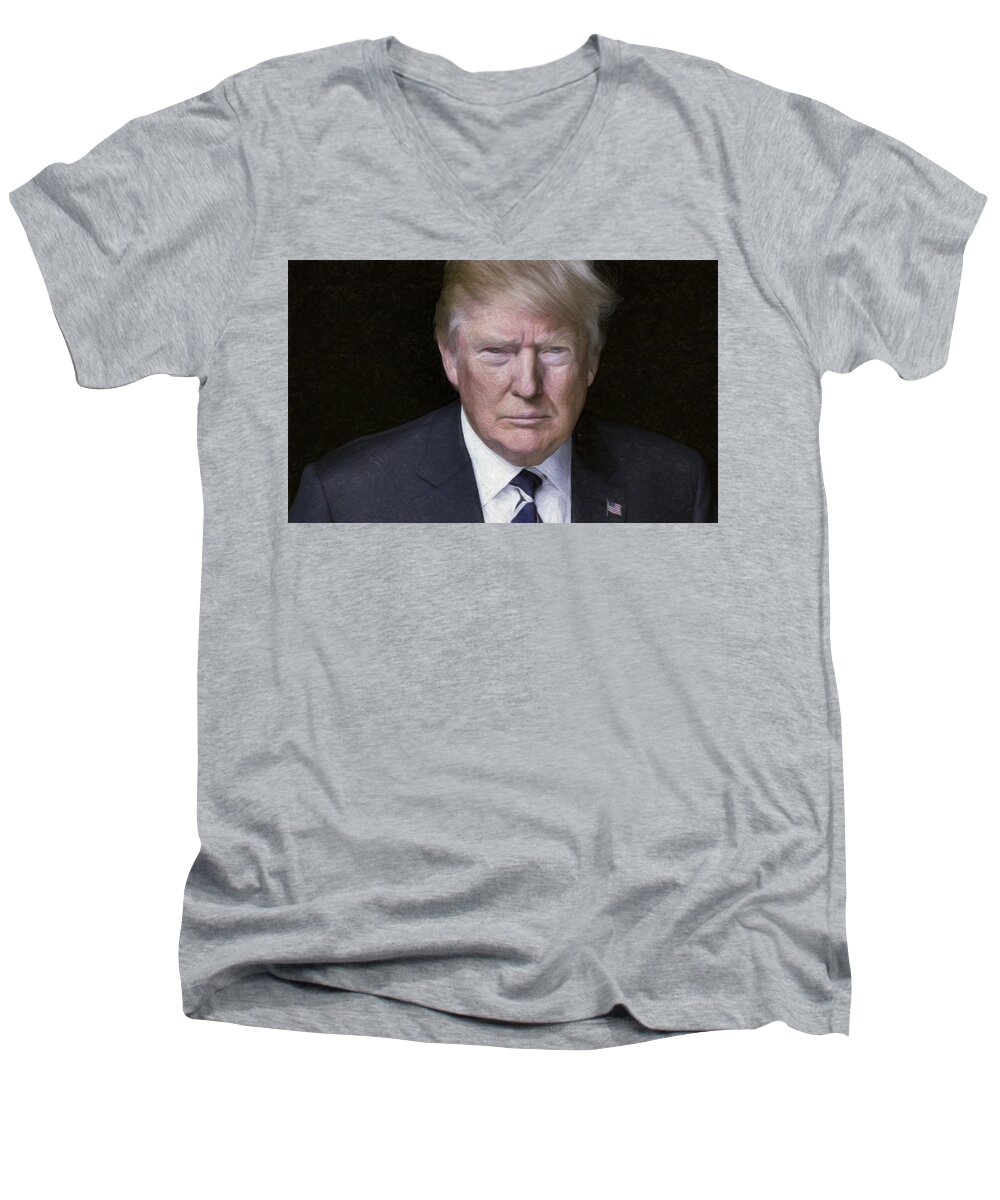 Donald Trump Men's V-Neck T-Shirt featuring the painting Donald Trump by Vincent Monozlay