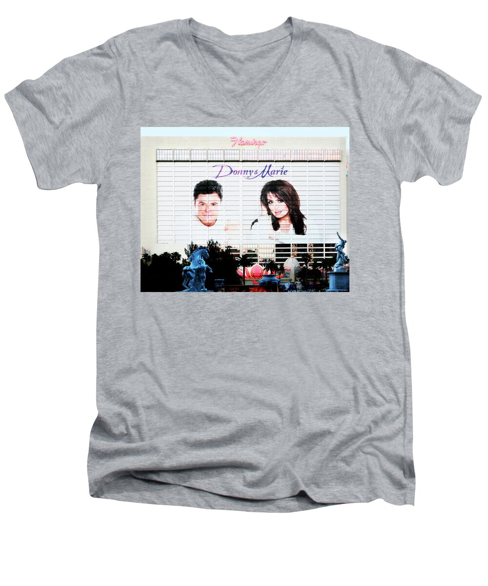 Donny And Marie Osmond Men's V-Neck T-Shirt featuring the photograph Donny and Marie Osmond Large Ad on Hotel by Marilyn Hunt