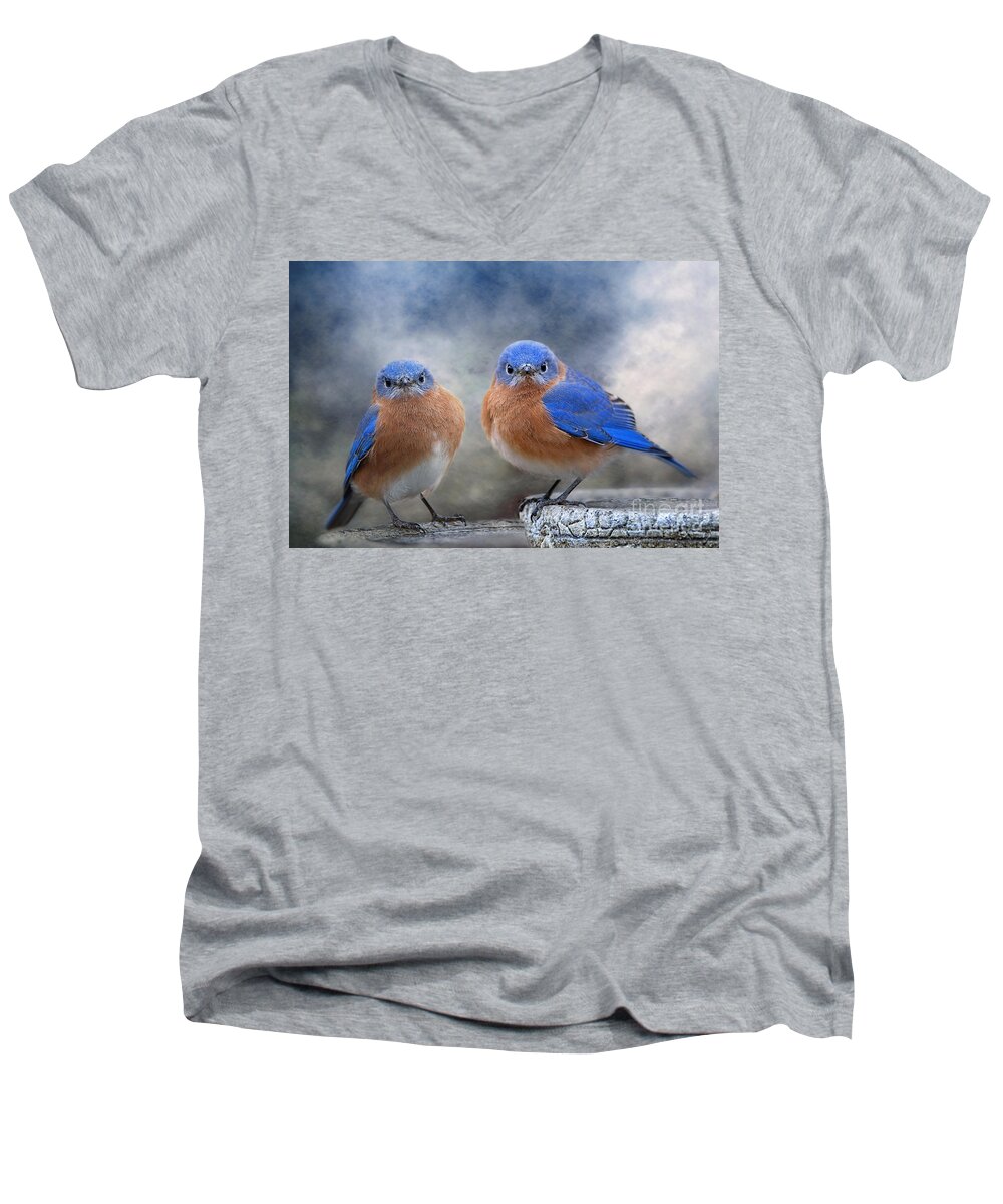Bluebirds Men's V-Neck T-Shirt featuring the photograph Don't Ruffle My Feathers by Bonnie Barry