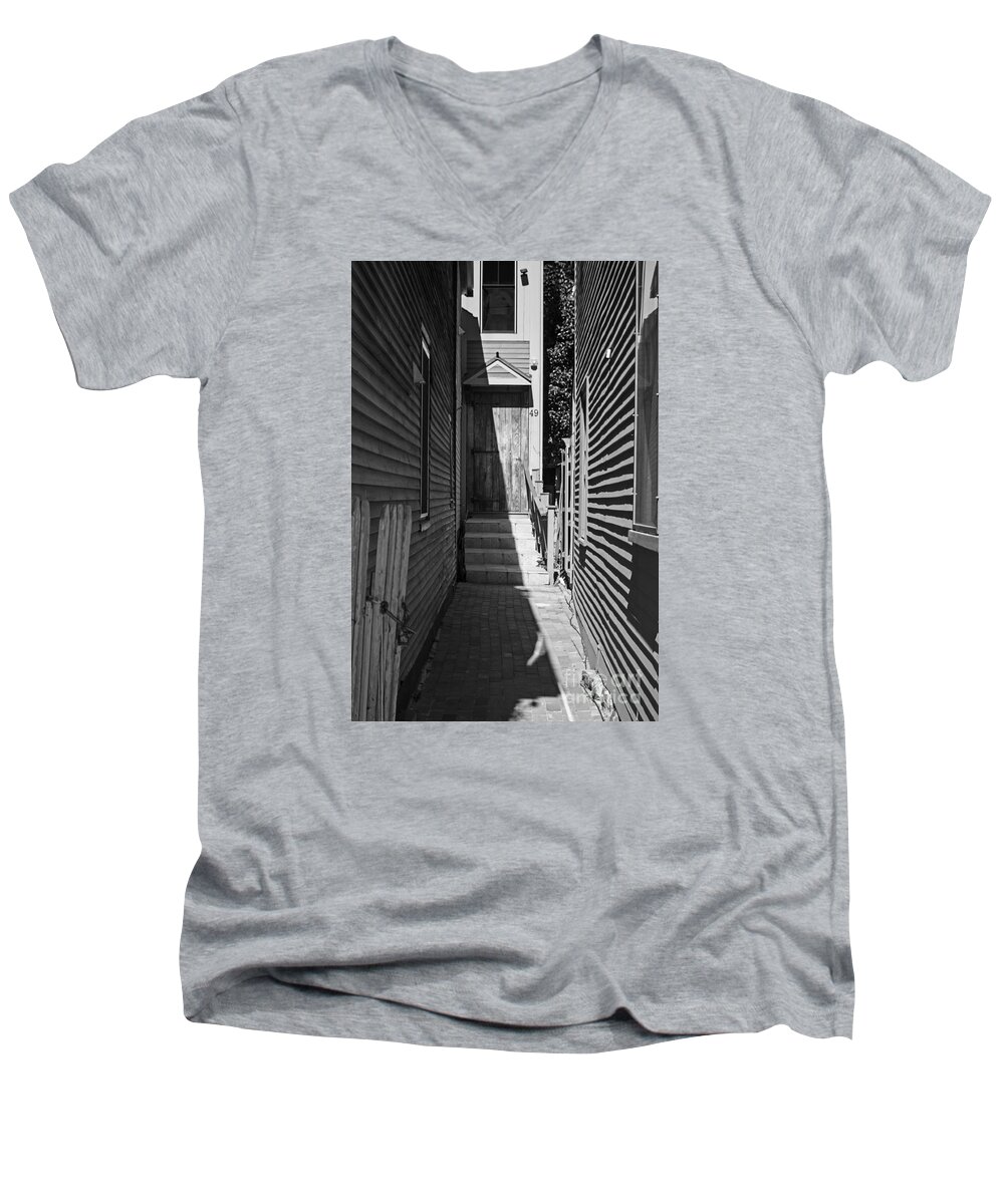 Alley Men's V-Neck T-Shirt featuring the photograph Door in an Alley by Kevin Fortier