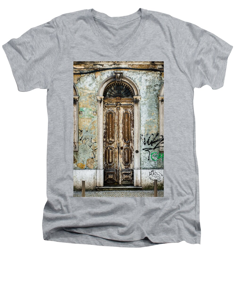 Weathered Door Men's V-Neck T-Shirt featuring the photograph Door No 35 by Marco Oliveira