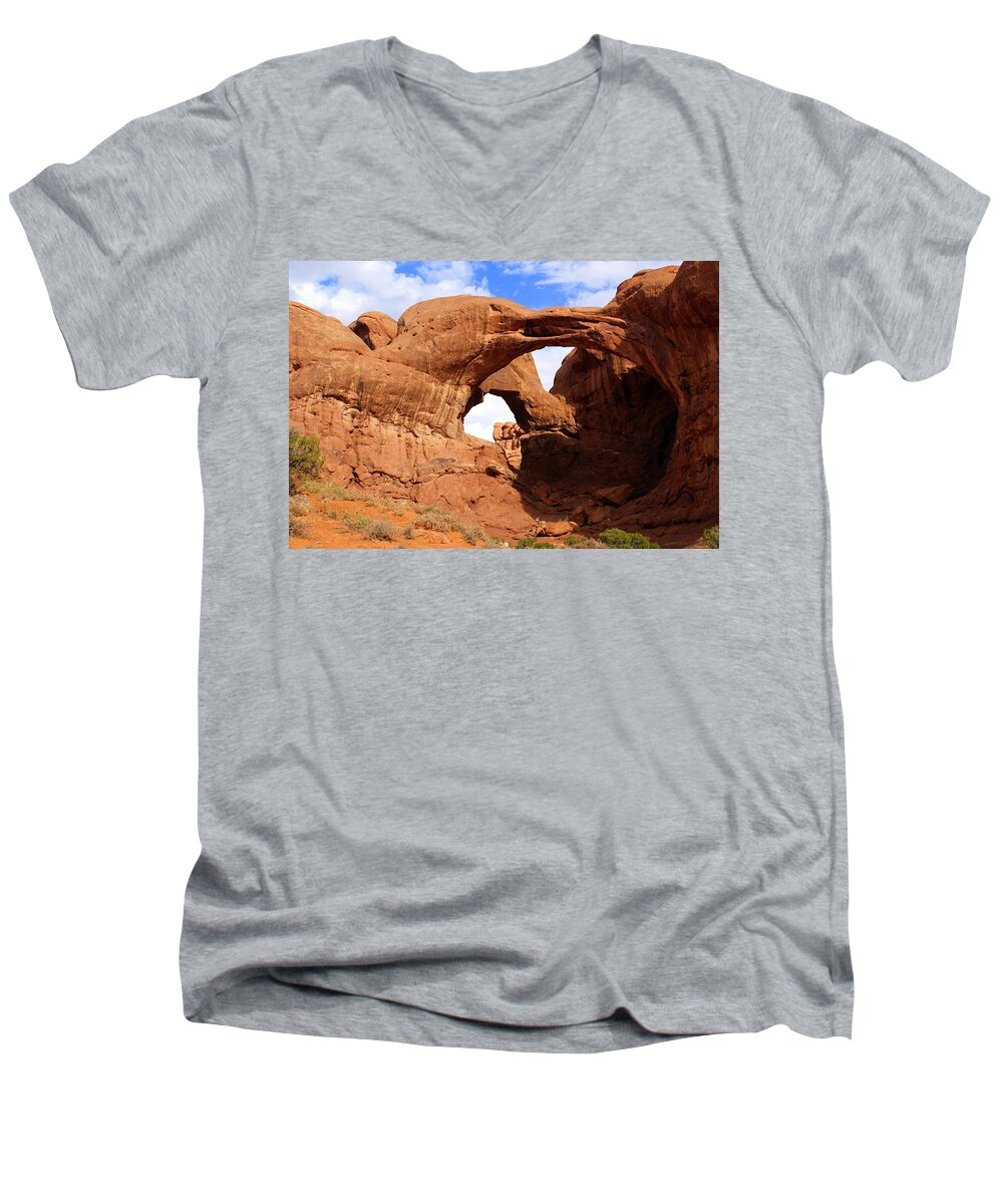 Southwest Art Men's V-Neck T-Shirt featuring the photograph Double Arch by Marty Koch