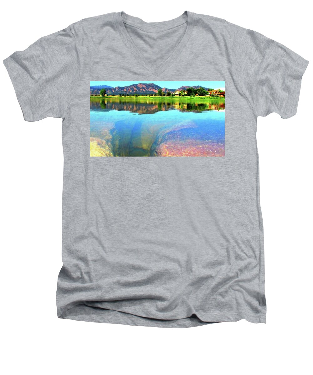 Landscape Men's V-Neck T-Shirt featuring the photograph Doughnut Lake by Eric Dee