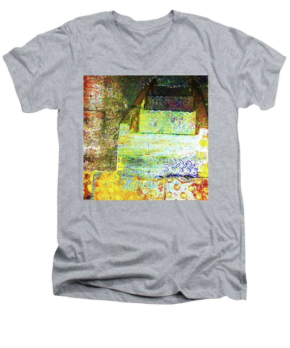 Stairs Men's V-Neck T-Shirt featuring the mixed media Down by Tony Rubino