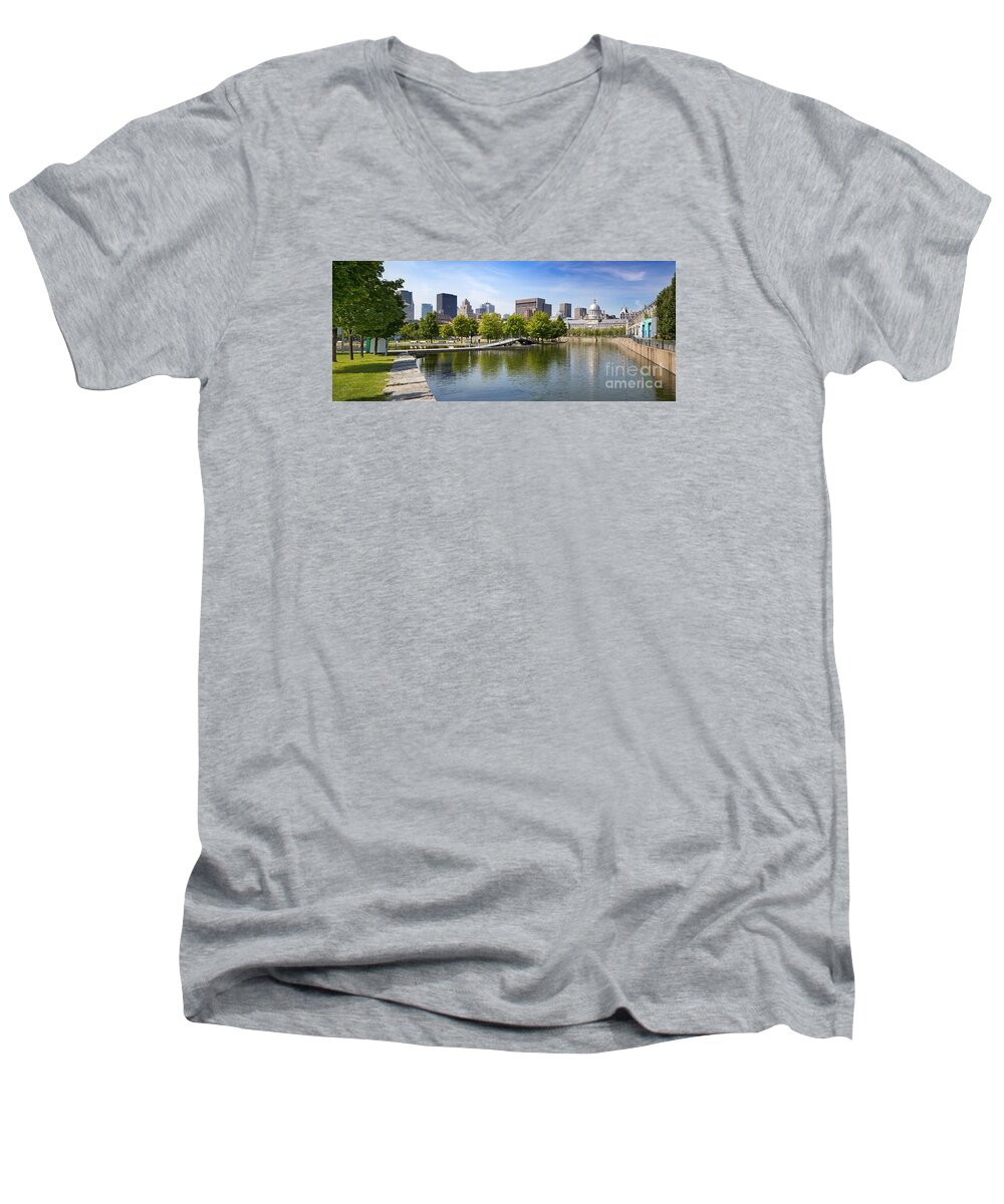 Montreal Men's V-Neck T-Shirt featuring the photograph Downtown Montreal in summer by Jane Rix
