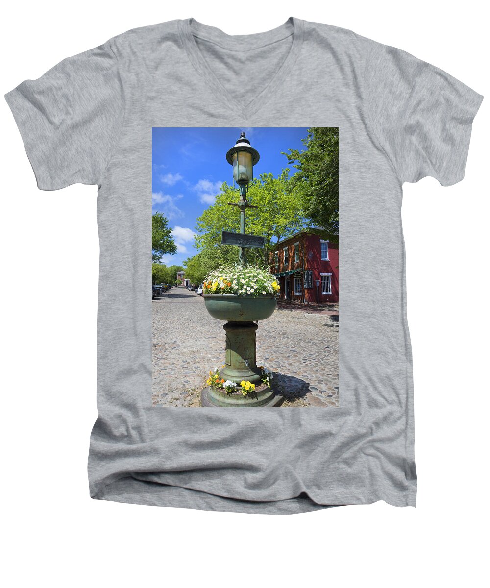 Downtown Nantucket Men's V-Neck T-Shirt featuring the photograph Downtown Nantucket by Carlos Diaz
