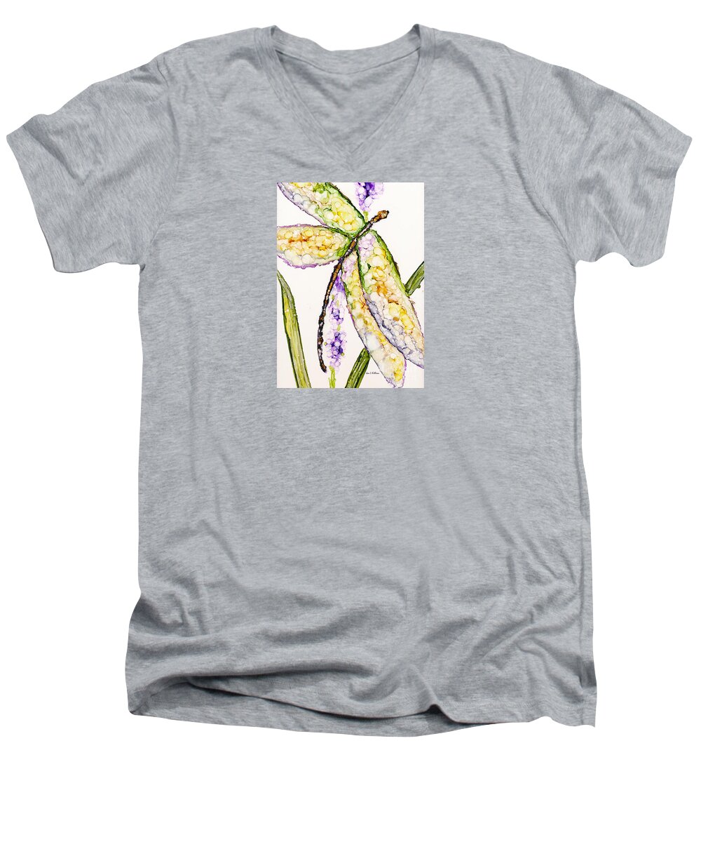 Dragonfly Men's V-Neck T-Shirt featuring the painting Dragonfly Dreams by Jan Killian