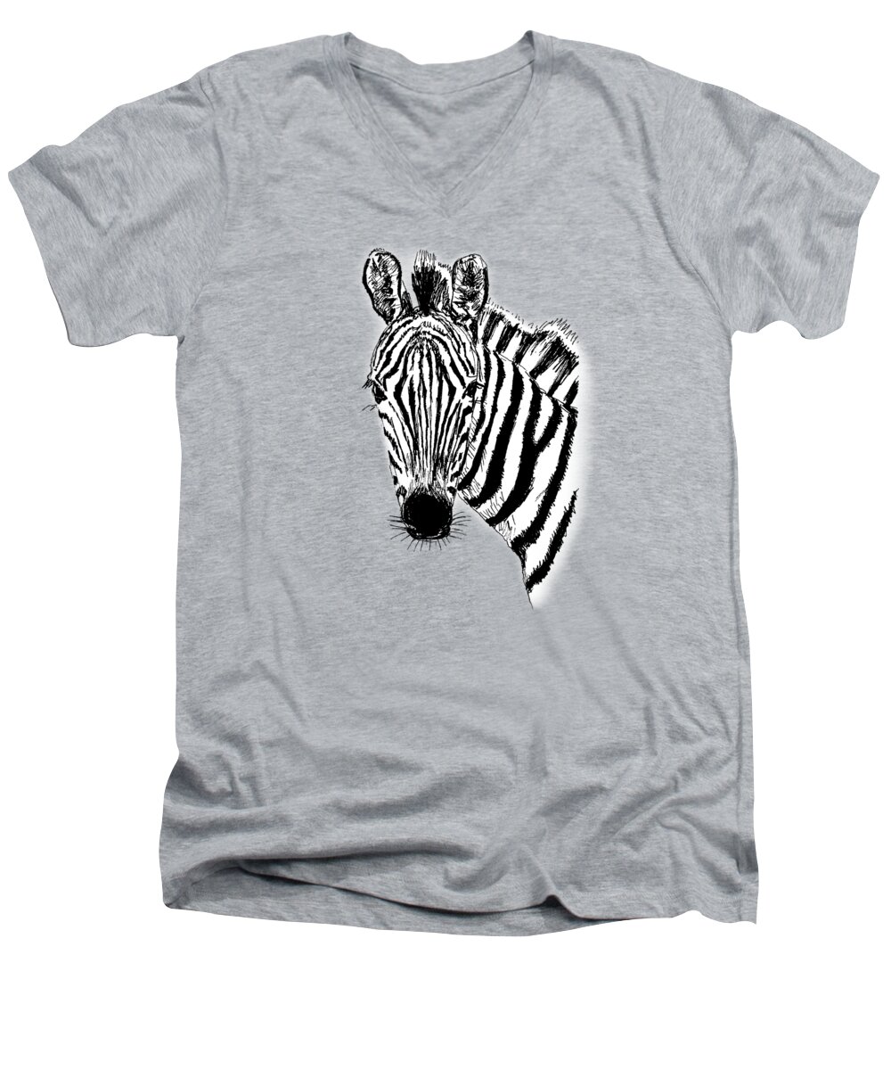White Men's V-Neck T-Shirt featuring the drawing Drawing Zebra by Masha Batkova