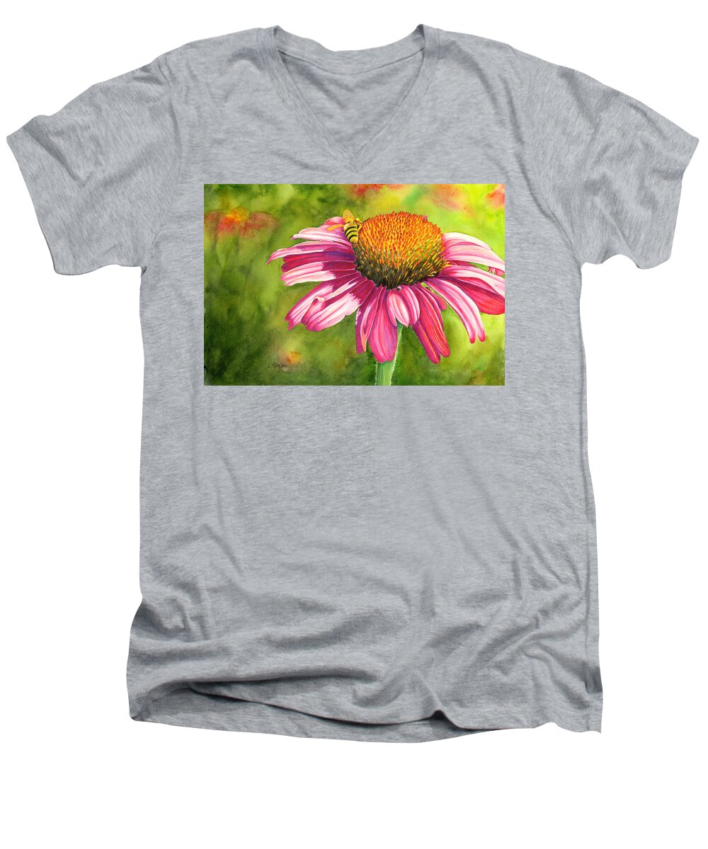 Large Floral Men's V-Neck T-Shirt featuring the painting Drawn In by Lori Taylor