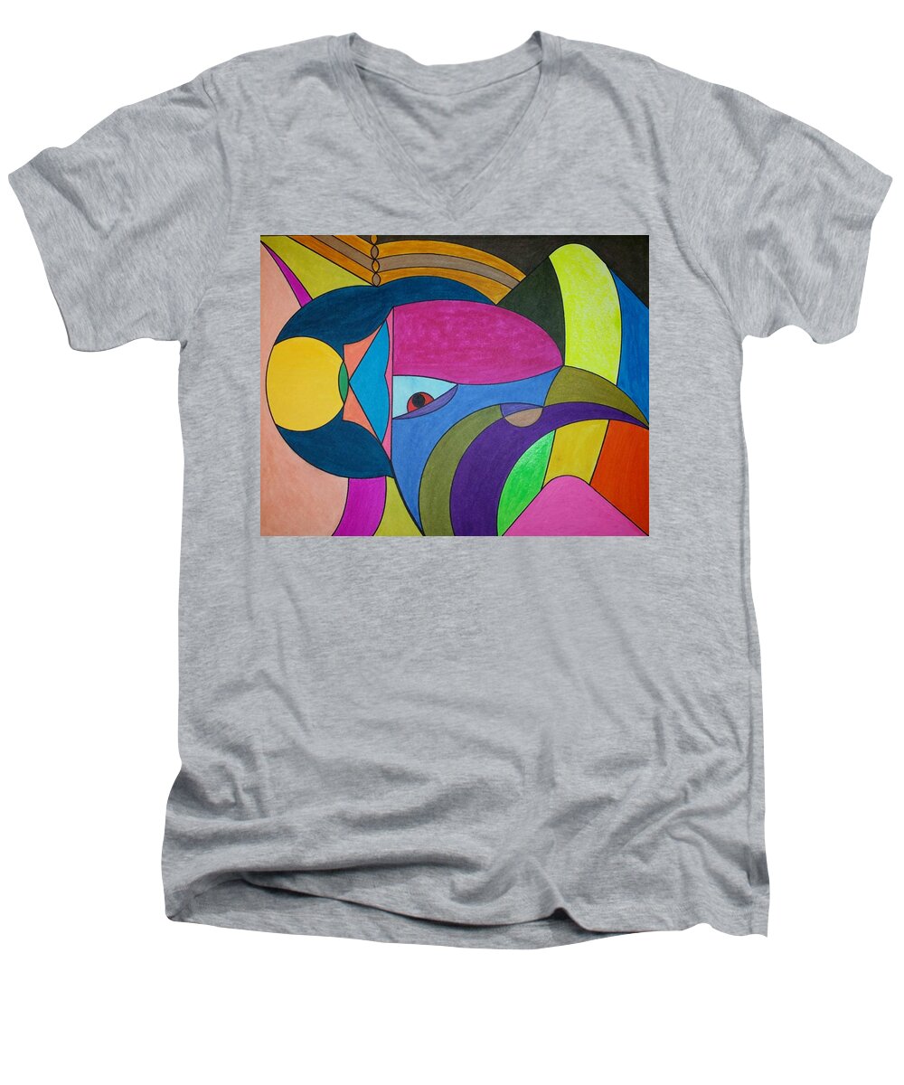 Geometric Art Men's V-Neck T-Shirt featuring the painting Dream 303 by S S-ray