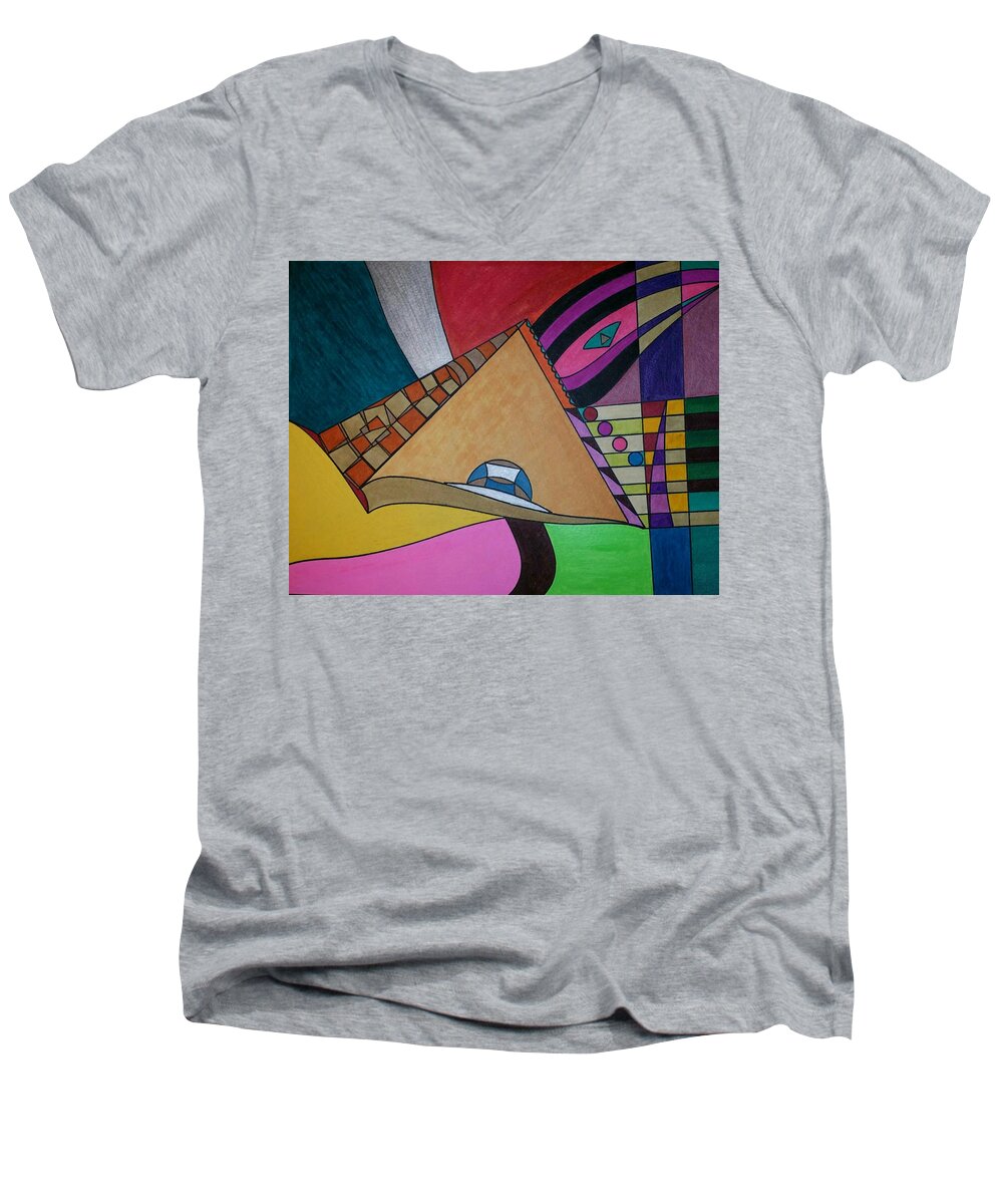 Geometric Art Men's V-Neck T-Shirt featuring the painting Dream 304 by S S-ray