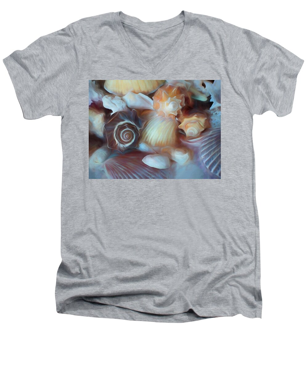 Shells Men's V-Neck T-Shirt featuring the mixed media Dream of Seashells by Lynda Lehmann