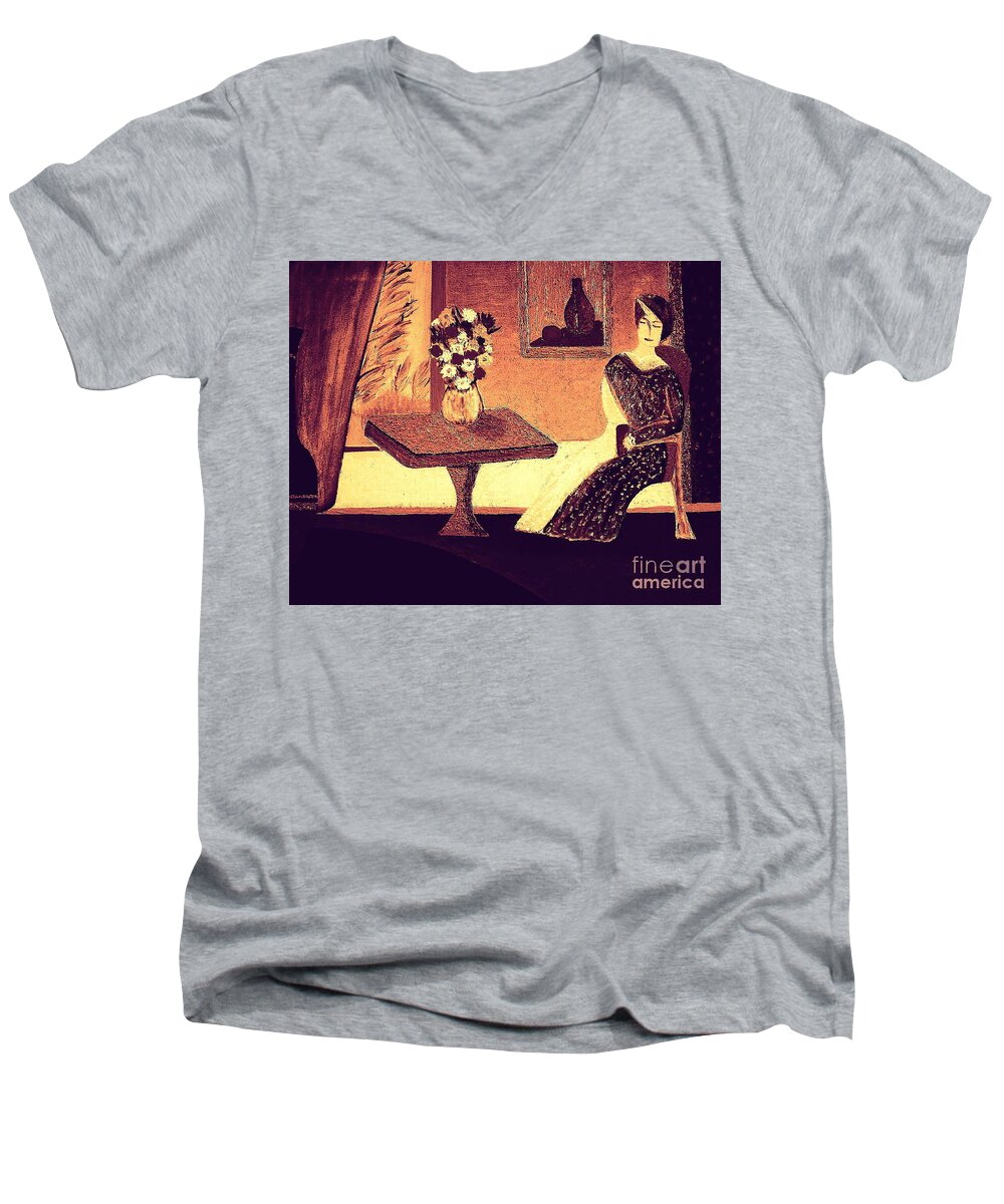 France Men's V-Neck T-Shirt featuring the painting Dreamin in Lyon by bill o'connor by Bill OConnor