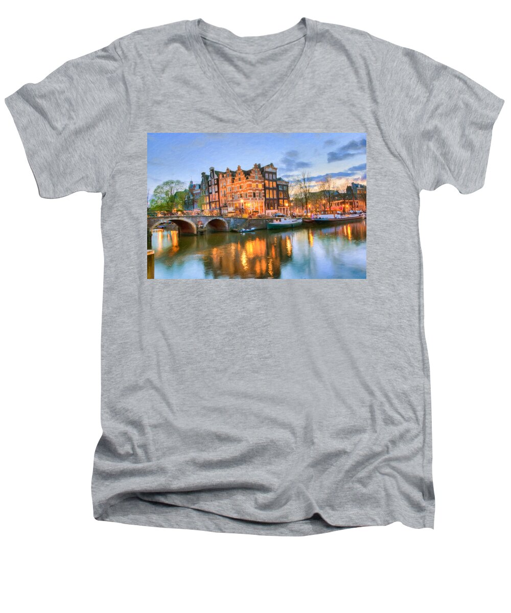 Amsterdam Men's V-Neck T-Shirt featuring the photograph Dreamy Amsterdam  by Nadia Sanowar