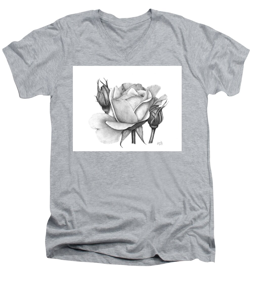 Rose Men's V-Neck T-Shirt featuring the drawing Drum Rose by Patricia Hiltz