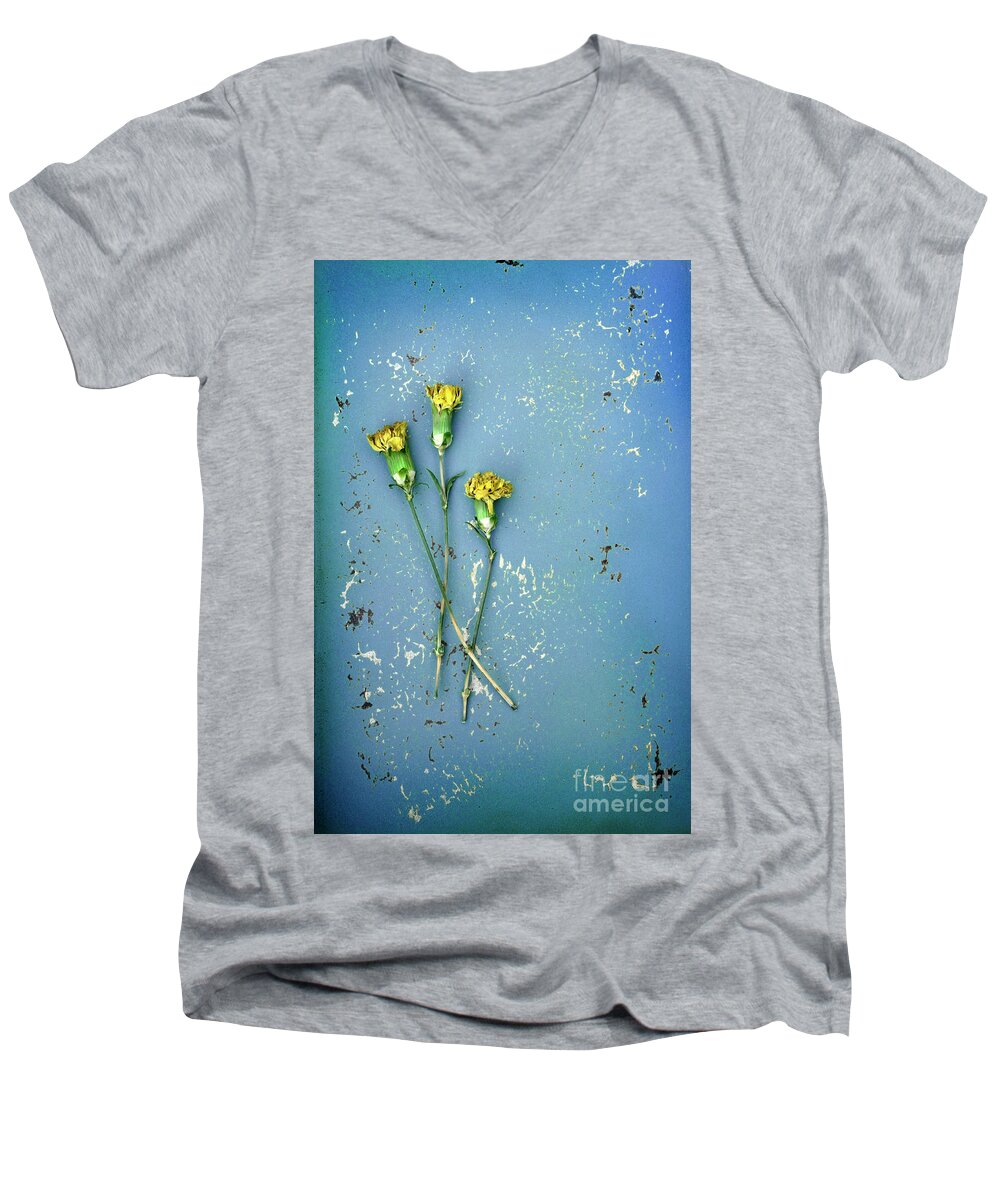 Flowers Men's V-Neck T-Shirt featuring the photograph Dry Flowers on Blue by Jill Battaglia