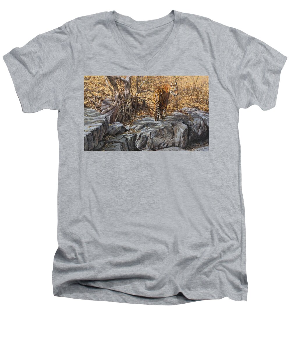 Wildlife Paintings Men's V-Neck T-Shirt featuring the painting Dry, Hot and Irritable by Alan M Hunt