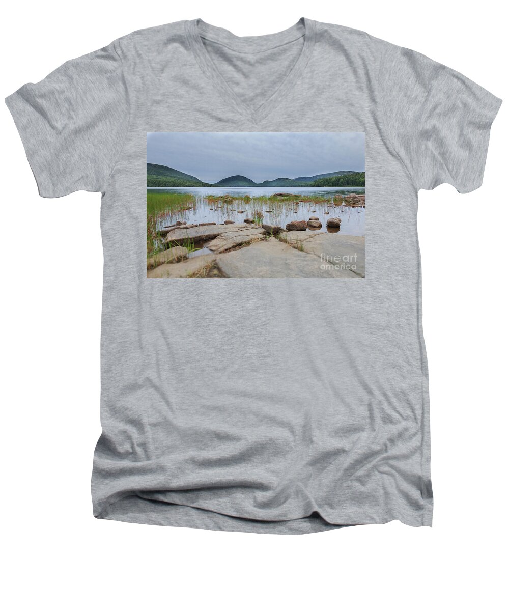 #elizabethdow Men's V-Neck T-Shirt featuring the photograph Eagle Lake Acadia National Park by Elizabeth Dow