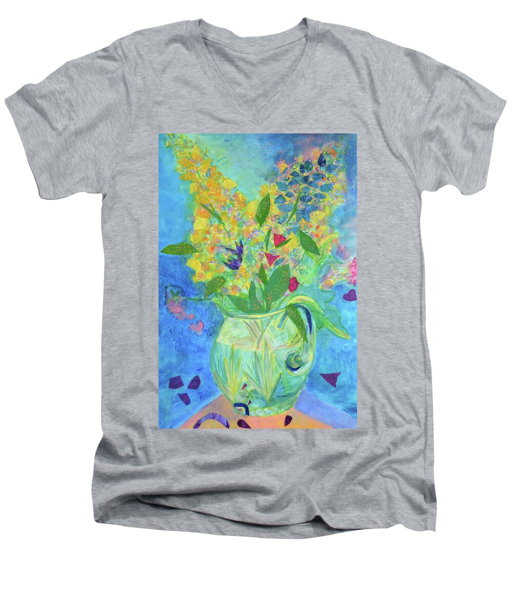 Flowers Men's V-Neck T-Shirt featuring the mixed media Early Morning by Julia Malakoff