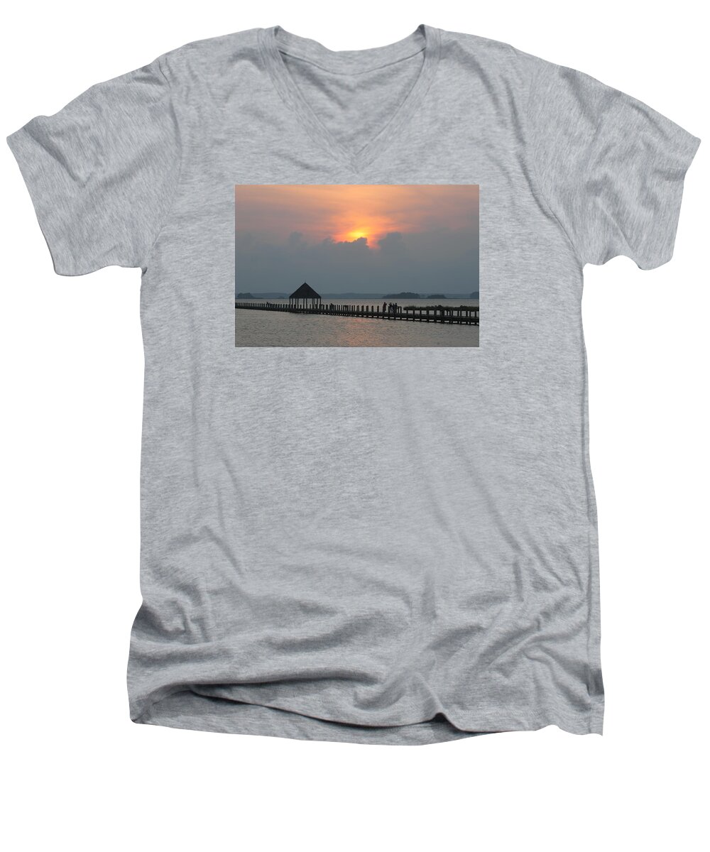 Sun Men's V-Neck T-Shirt featuring the photograph Early Sunset Over The Gazebo by Robert Banach