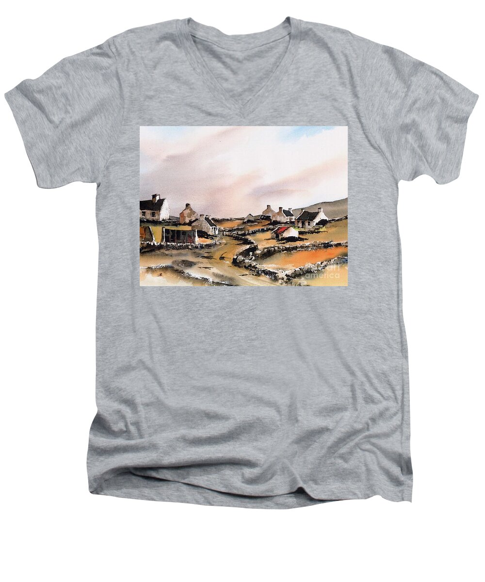 Val Byrne Men's V-Neck T-Shirt featuring the painting East end Inishboffin by Val Byrne