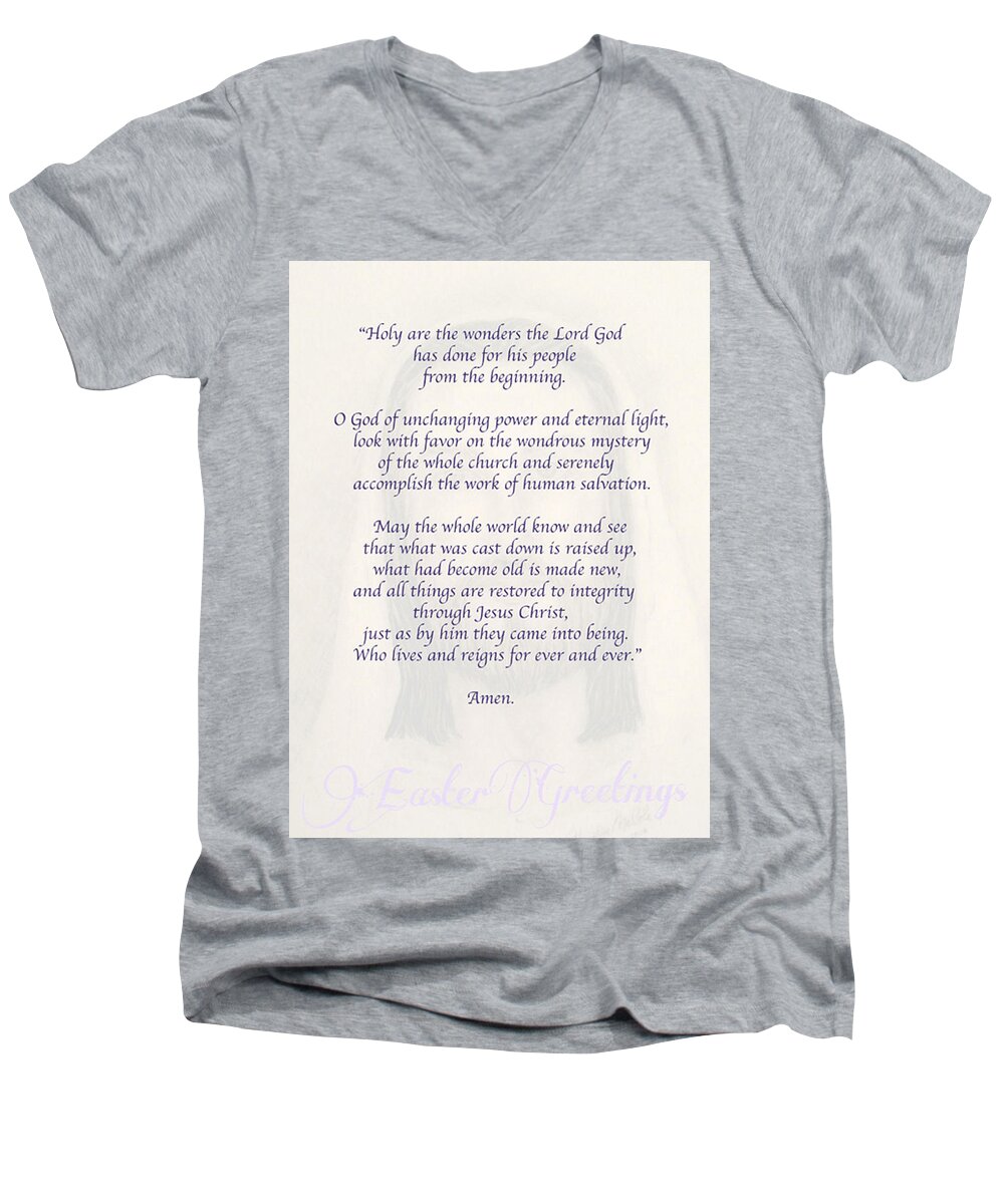 Easter Men's V-Neck T-Shirt featuring the drawing Easter Greetings B by Christine McCole