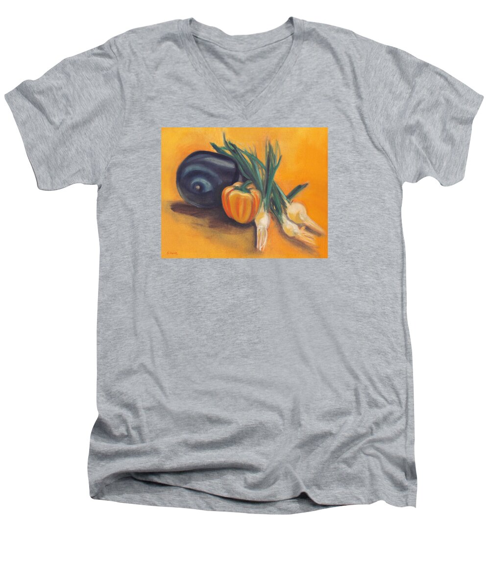 Oil Men's V-Neck T-Shirt featuring the painting Eat Your Vegetables by Shawna Rowe
