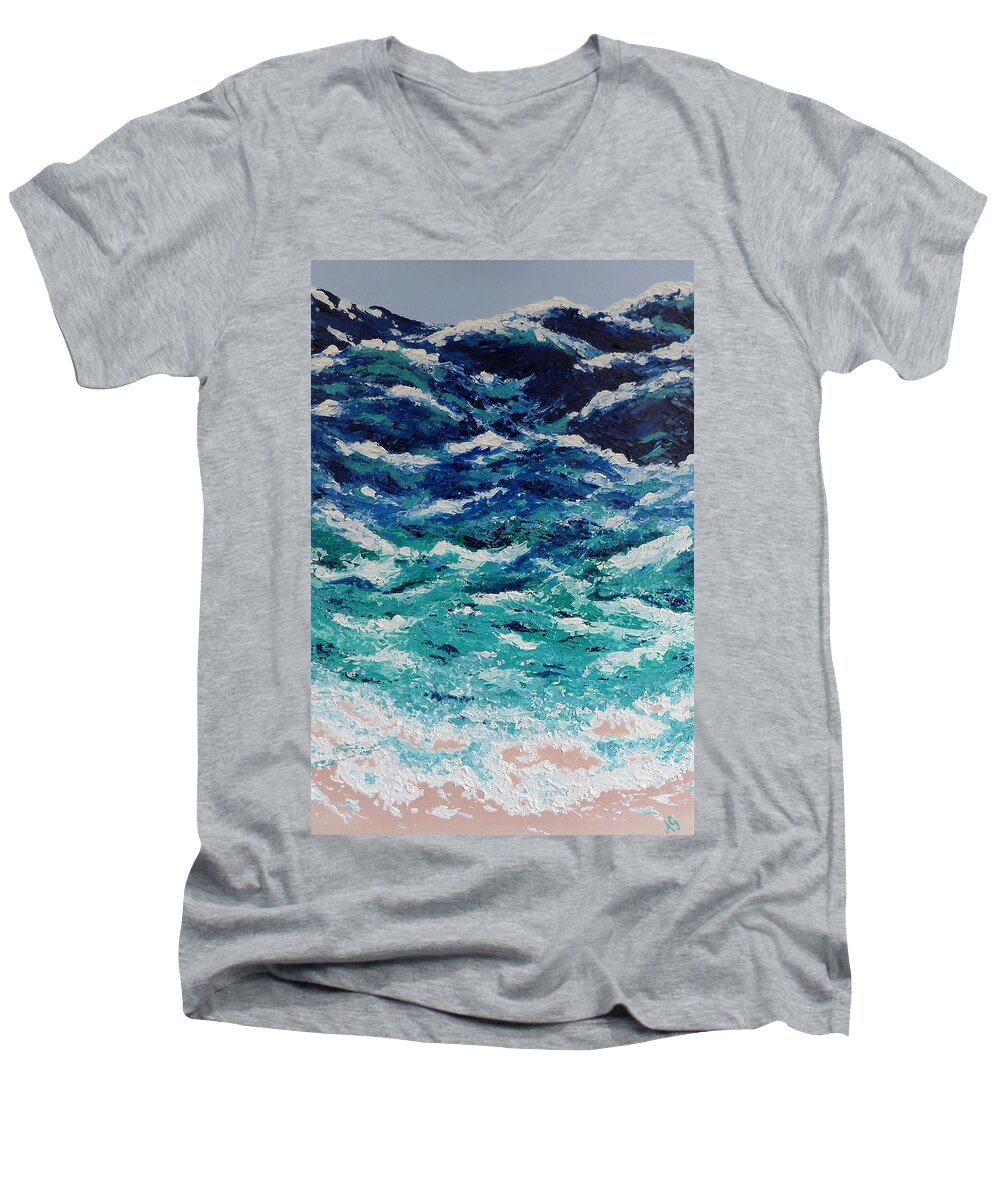 Abstract Men's V-Neck T-Shirt featuring the painting Ebb and Flow by Anne Gardner