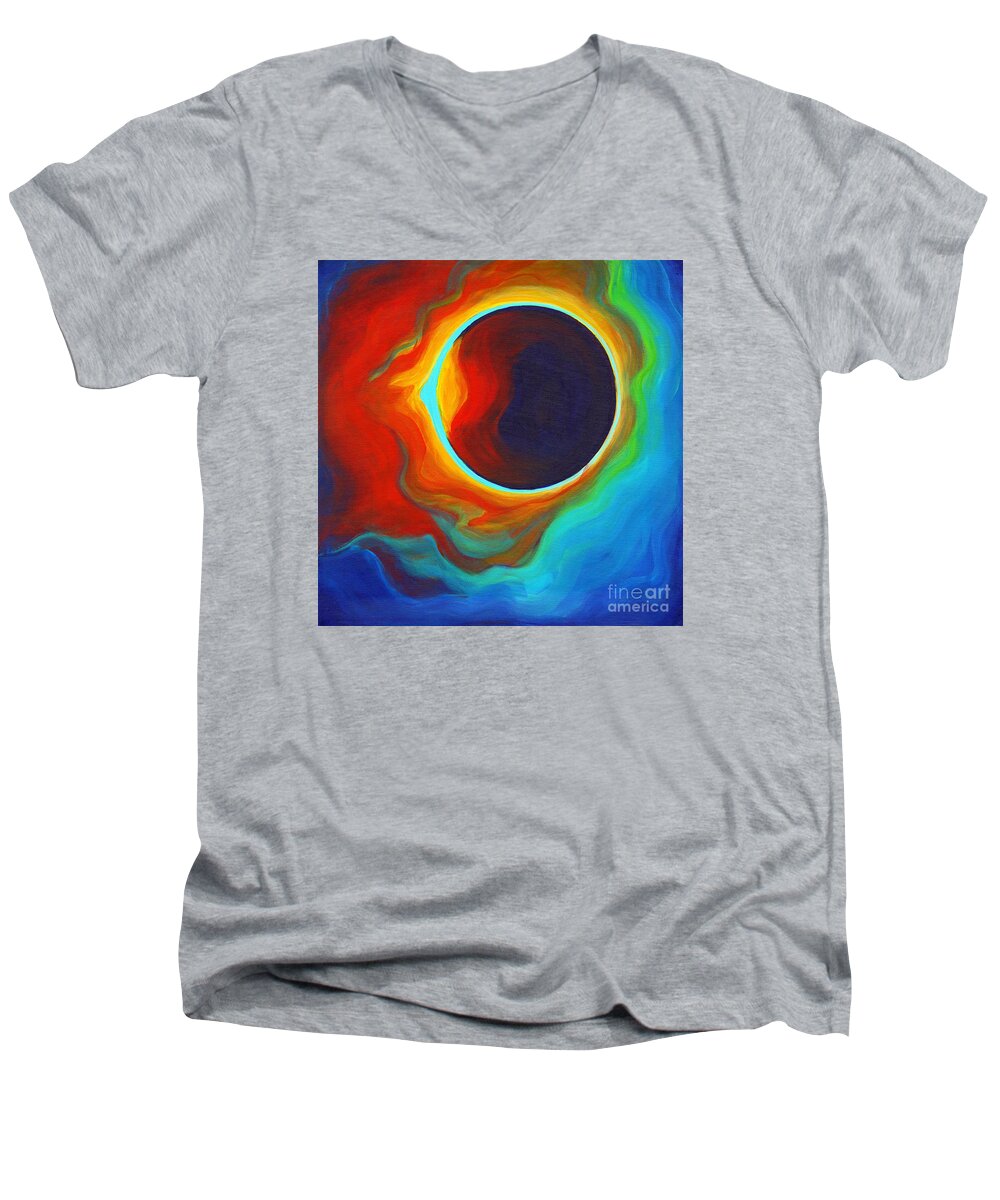 Total Solar Eclipse Men's V-Neck T-Shirt featuring the painting Eclipse by Tanya Filichkin