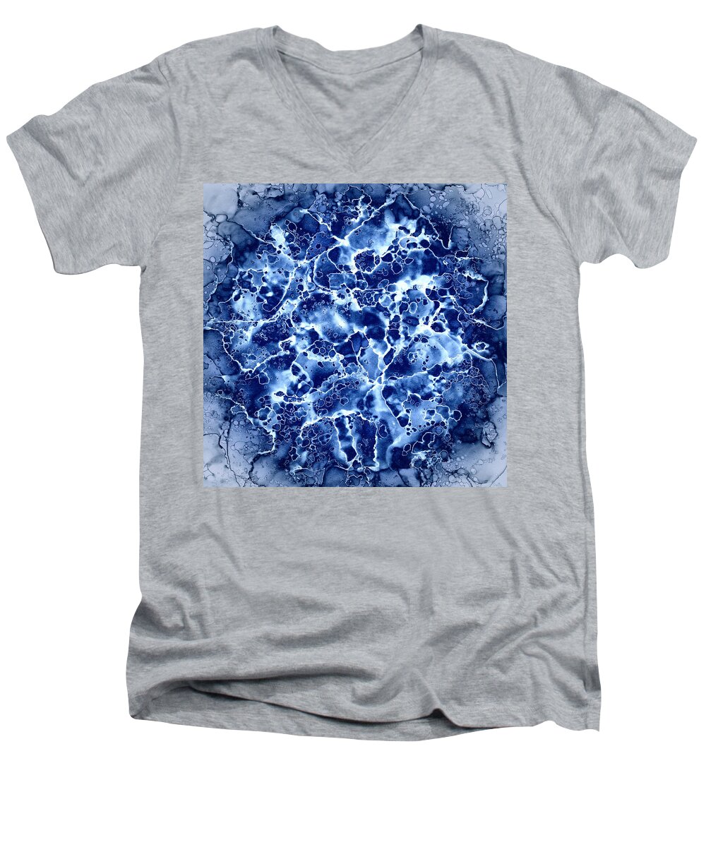 Blue Abstract Men's V-Neck T-Shirt featuring the painting Abstract 1 by Patricia Lintner