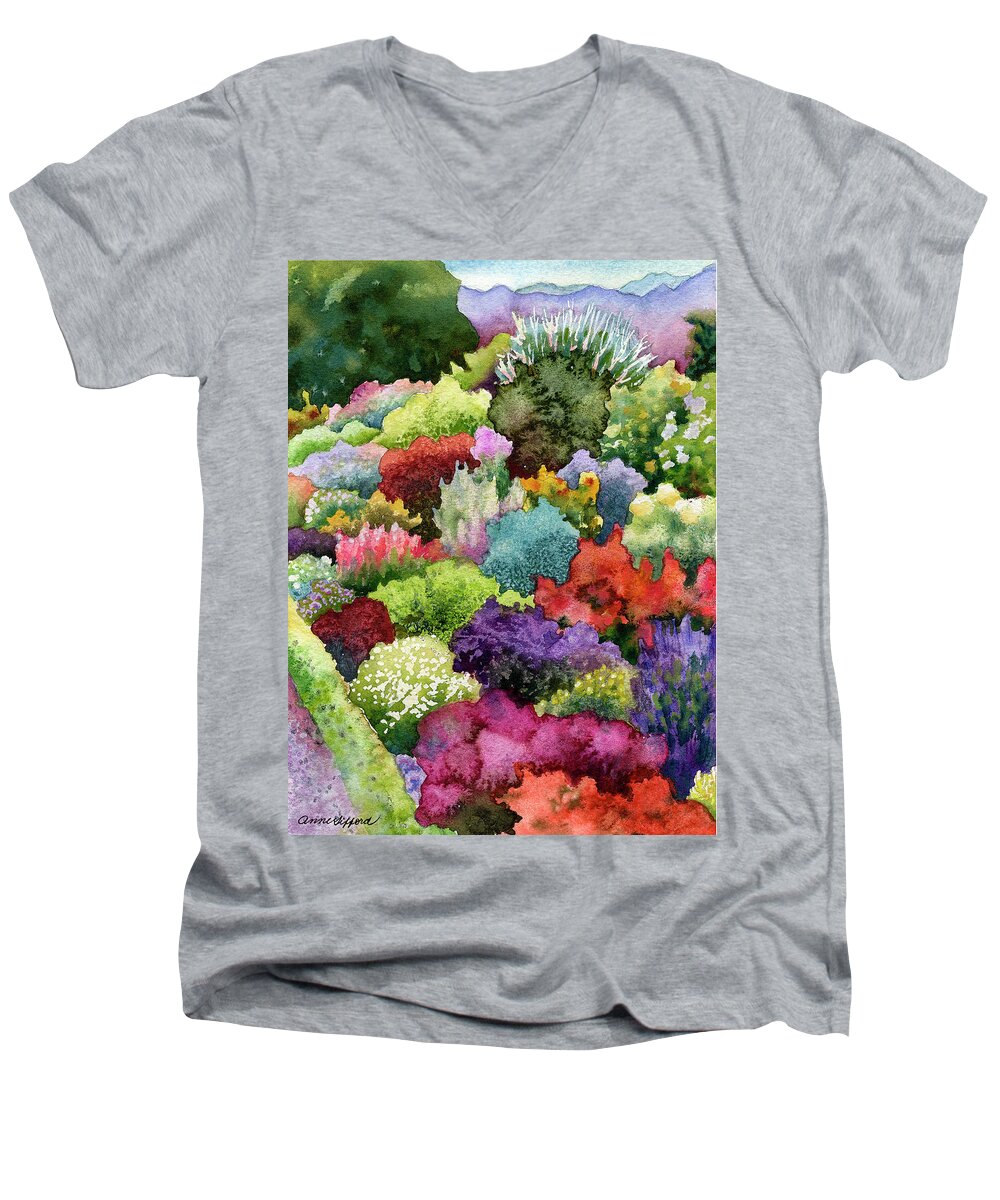 Garden Painting Men's V-Neck T-Shirt featuring the painting Electric Garden by Anne Gifford