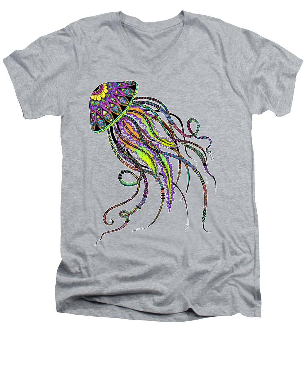 Jellyfish Men's V-Neck T-Shirt featuring the digital art Electric Jellyfish by Tammy Wetzel
