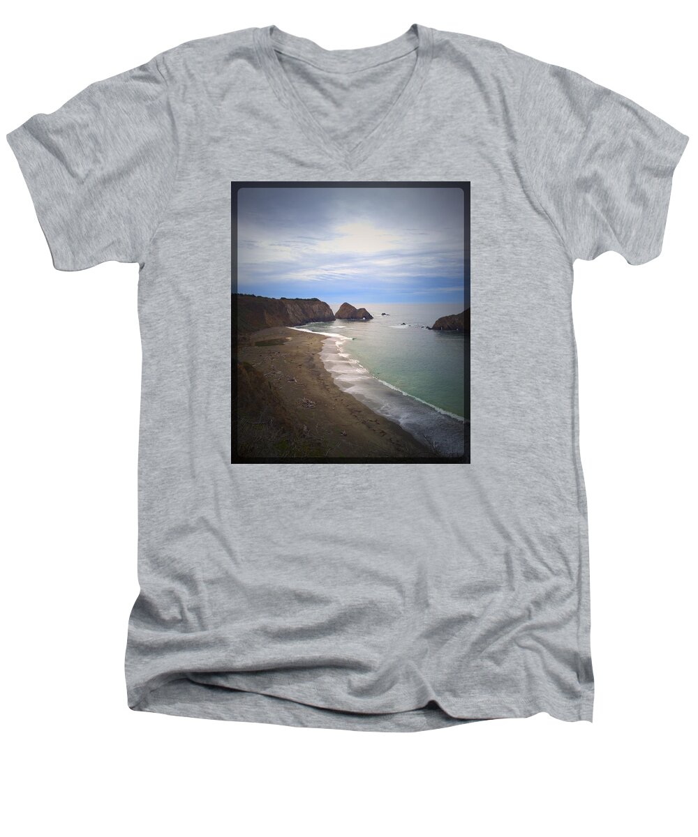 Elk Ca Men's V-Neck T-Shirt featuring the photograph Elk Beach by Lisa Dunn