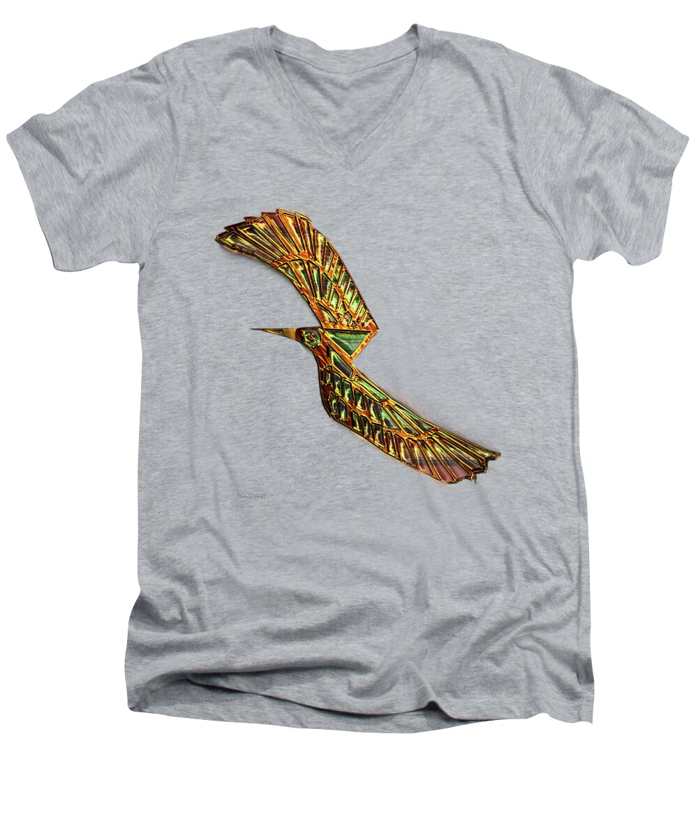 Birds Men's V-Neck T-Shirt featuring the digital art Emerald Wings by Asok Mukhopadhyay