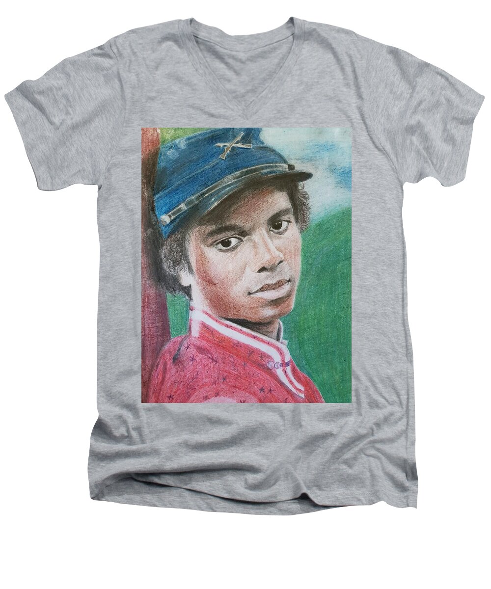 Michael Jackson Men's V-Neck T-Shirt featuring the drawing Empathetic by Cassy Allsworth
