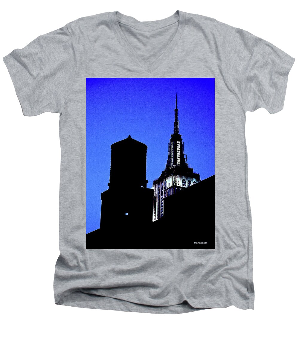  Men's V-Neck T-Shirt featuring the photograph Empire State Building by Mark Alesse