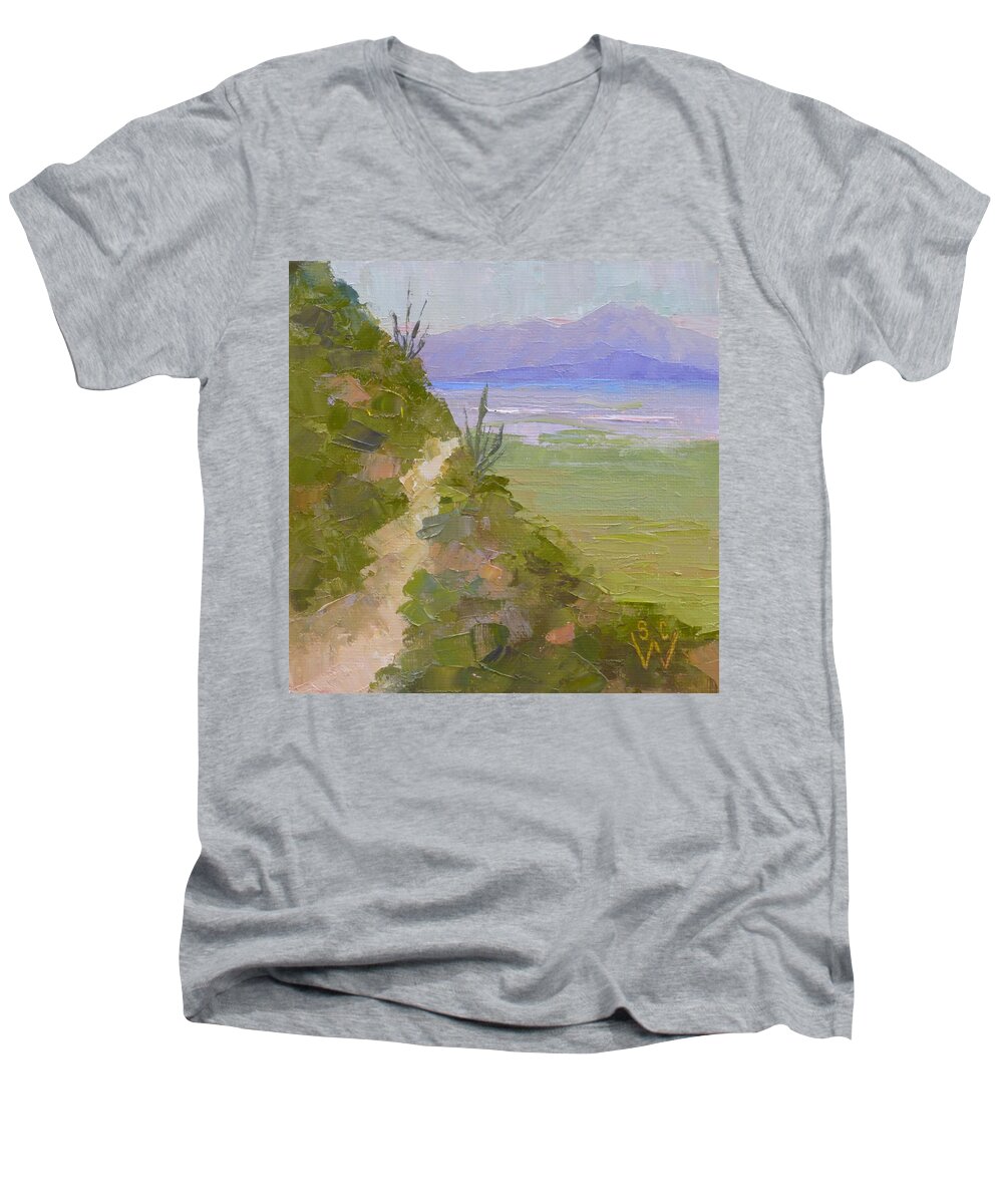 Landscape Painting Men's V-Neck T-Shirt featuring the painting End of Day at Gates Pass by Susan Woodward