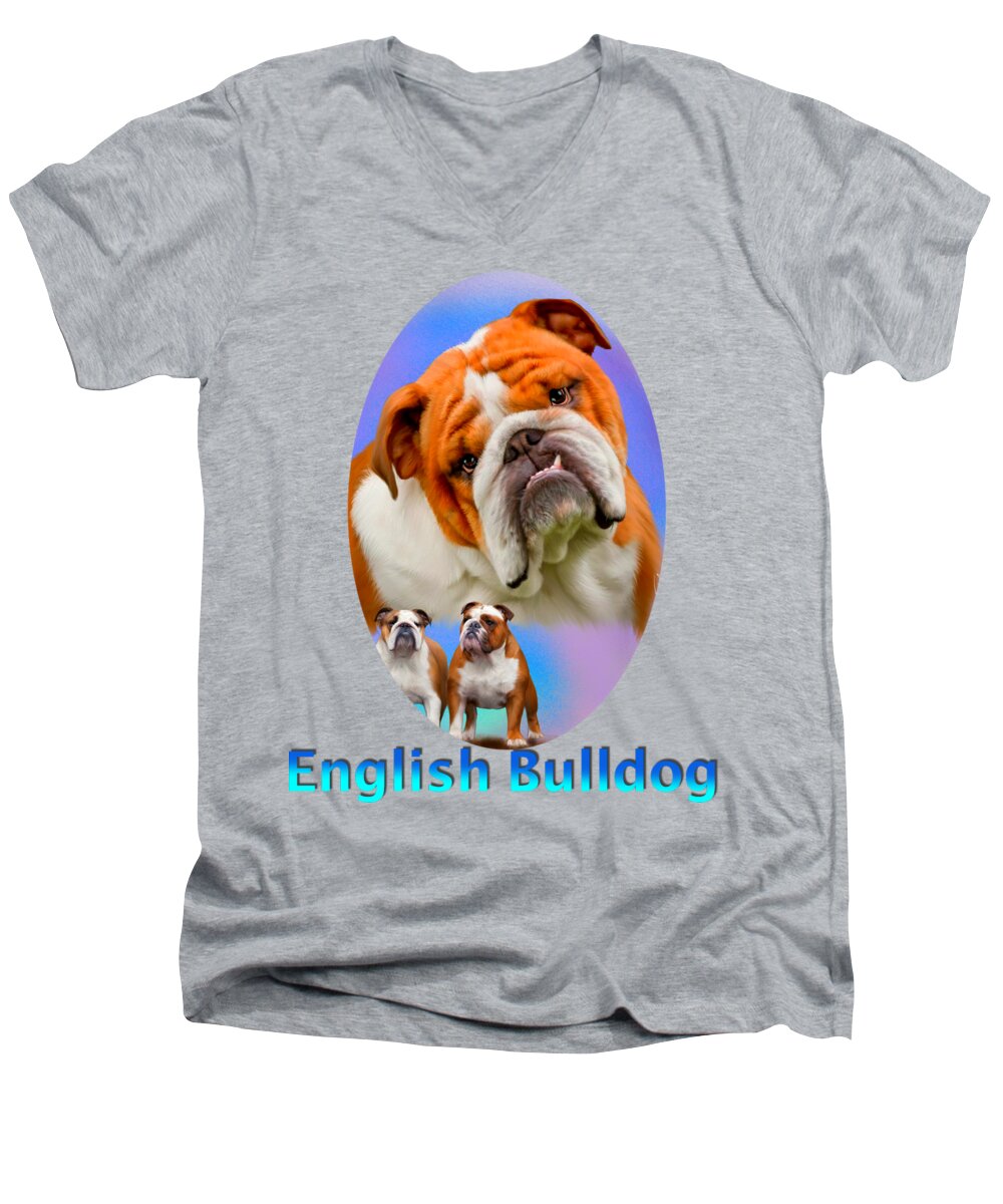 English Bulldog Men's V-Neck T-Shirt featuring the painting English Bulldog With Border by Becky Herrera