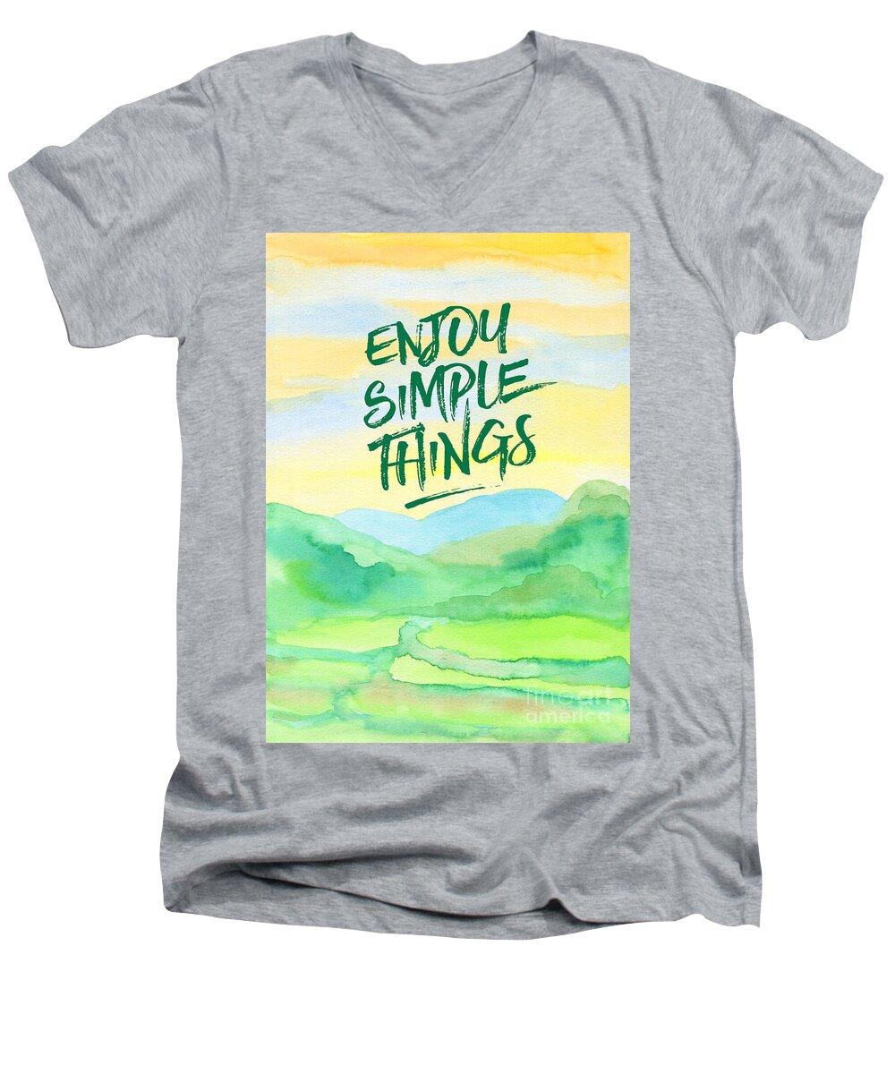 Rice Paddies Men's V-Neck T-Shirt featuring the painting Enjoy Simple Things Rice Paddies Watercolor Painting by Beverly Claire Kaiya
