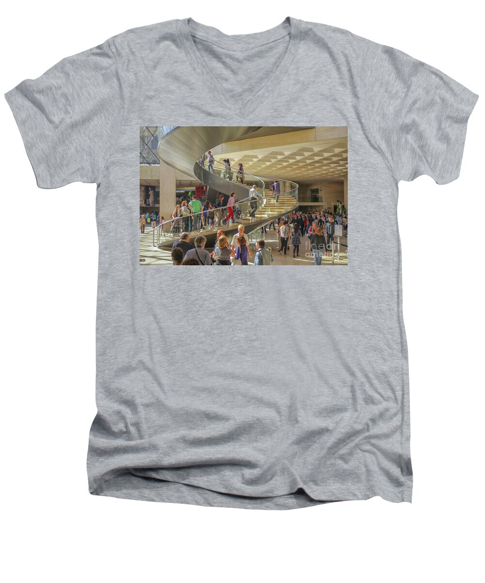 Pyramid Men's V-Neck T-Shirt featuring the photograph Entry hall in the Louvre museum by Patricia Hofmeester