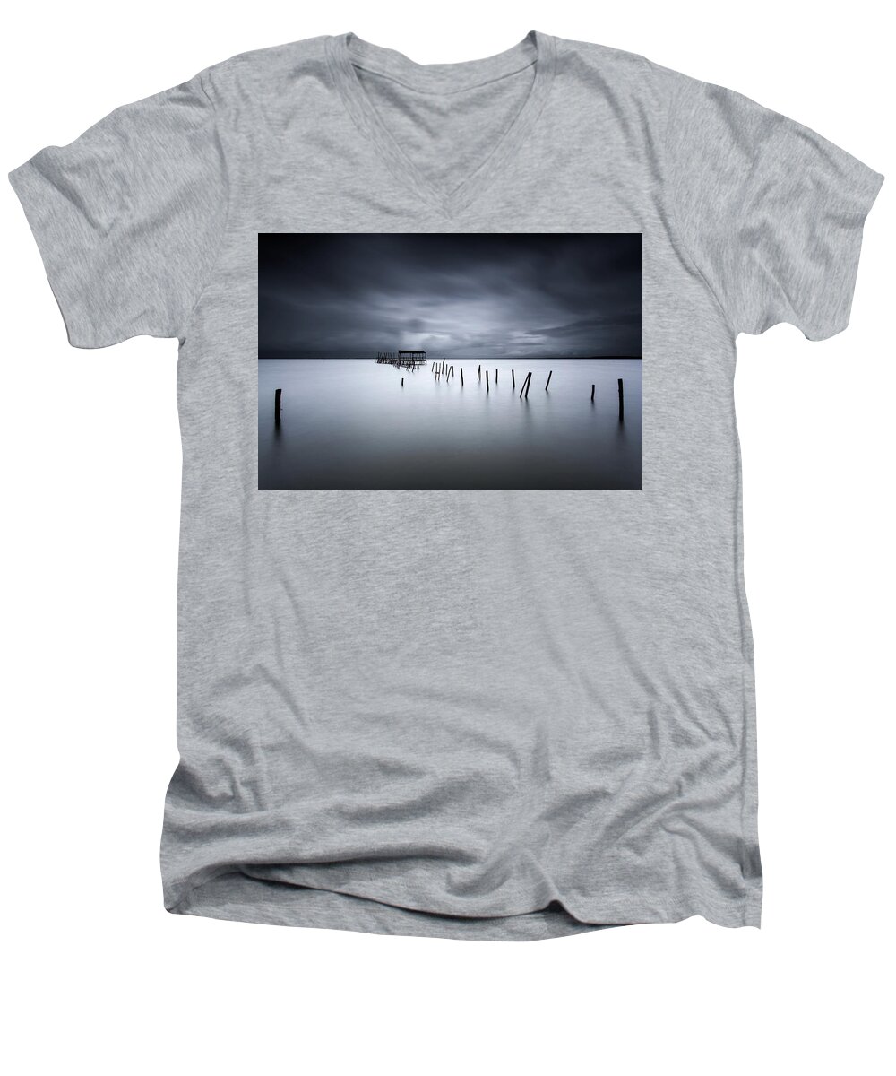 Pier Men's V-Neck T-Shirt featuring the photograph Equilibrium by Jorge Maia