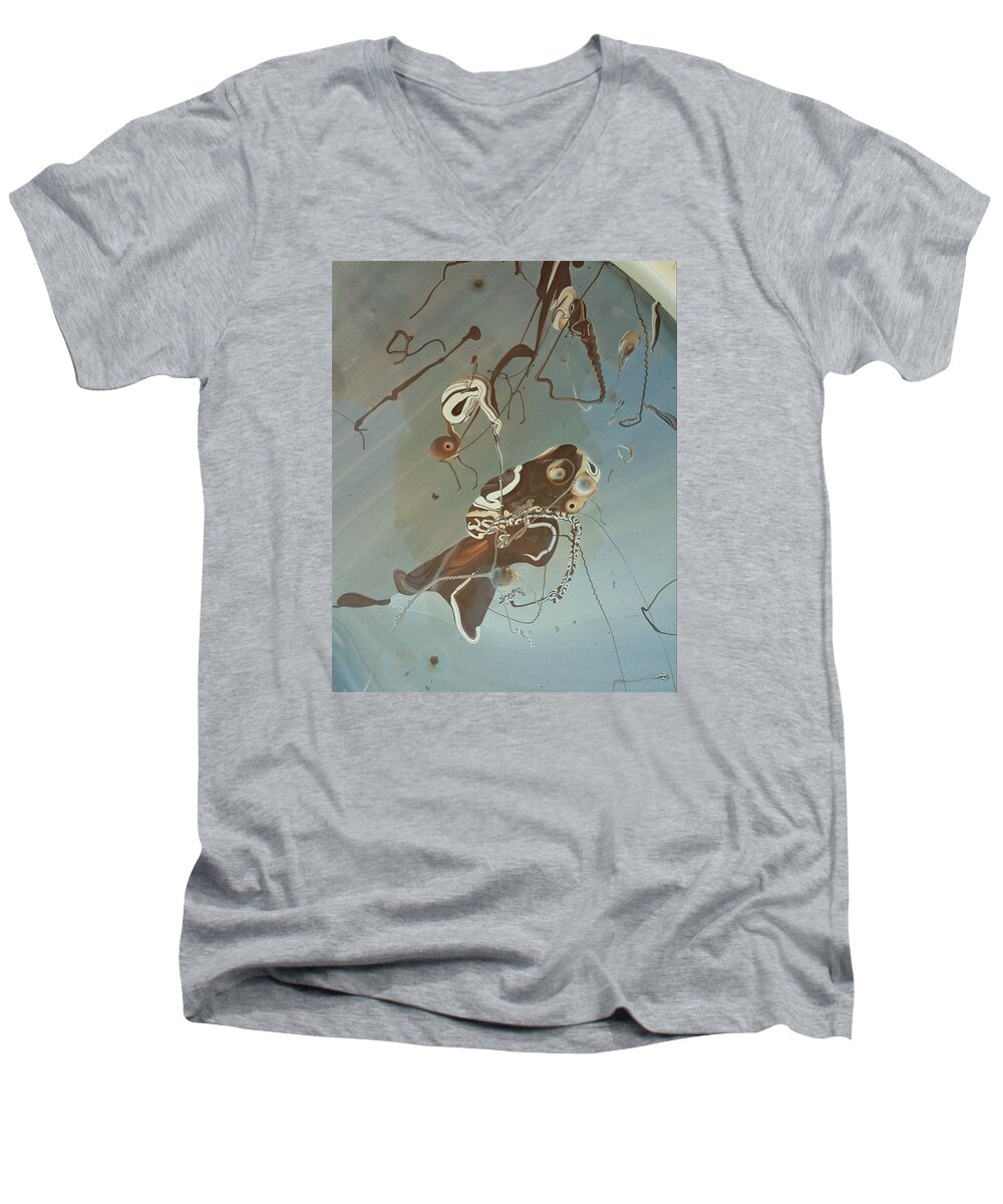 Abstract Men's V-Neck T-Shirt featuring the painting Eternal Fish by Gyula Julian Lovas