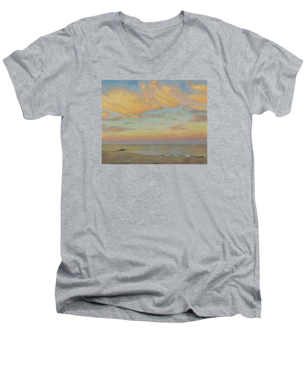 Seascape Men's V-Neck T-Shirt featuring the painting Evening by Joe Bergholm