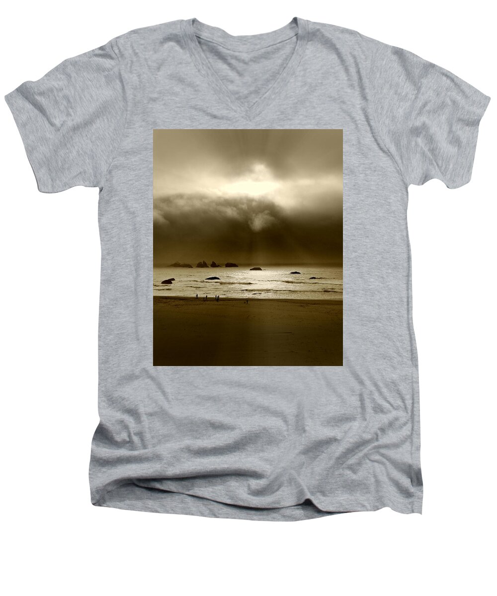 Evening Rays Men's V-Neck T-Shirt featuring the photograph Evening Rays by Micki Findlay
