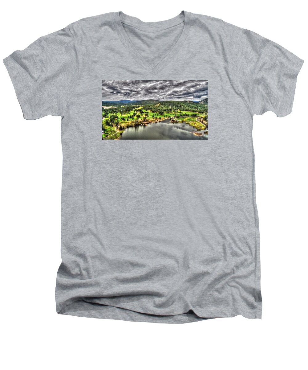 Colorado Men's V-Neck T-Shirt featuring the photograph Evergreen Lake and Golf Course by Matt Swinden