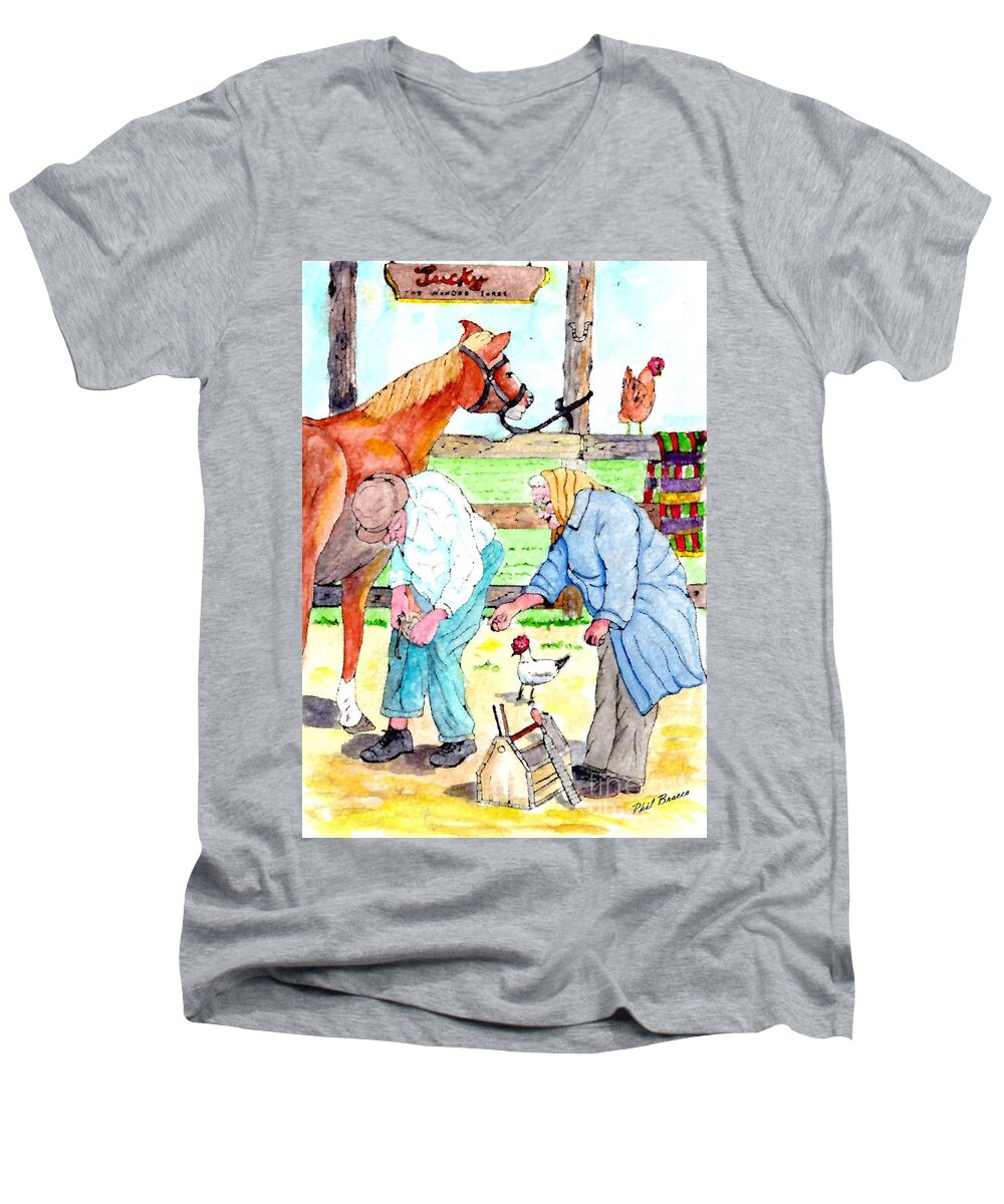 Horseshoeing Men's V-Neck T-Shirt featuring the painting Everyone Works by Philip And Robbie Bracco