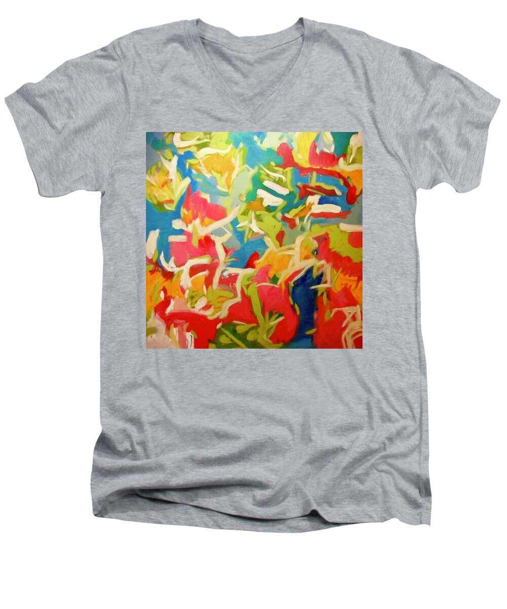 Abstract Men's V-Neck T-Shirt featuring the painting Everything and U by Steven Miller