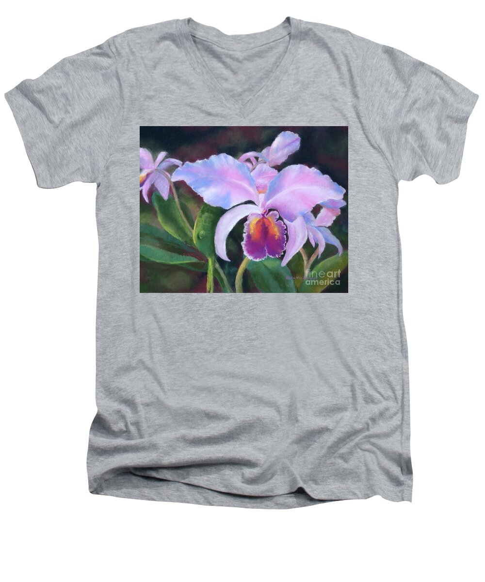 Exotic Orchid Men's V-Neck T-Shirt featuring the painting Exotic Pink Orchid by Hilda Vandergriff