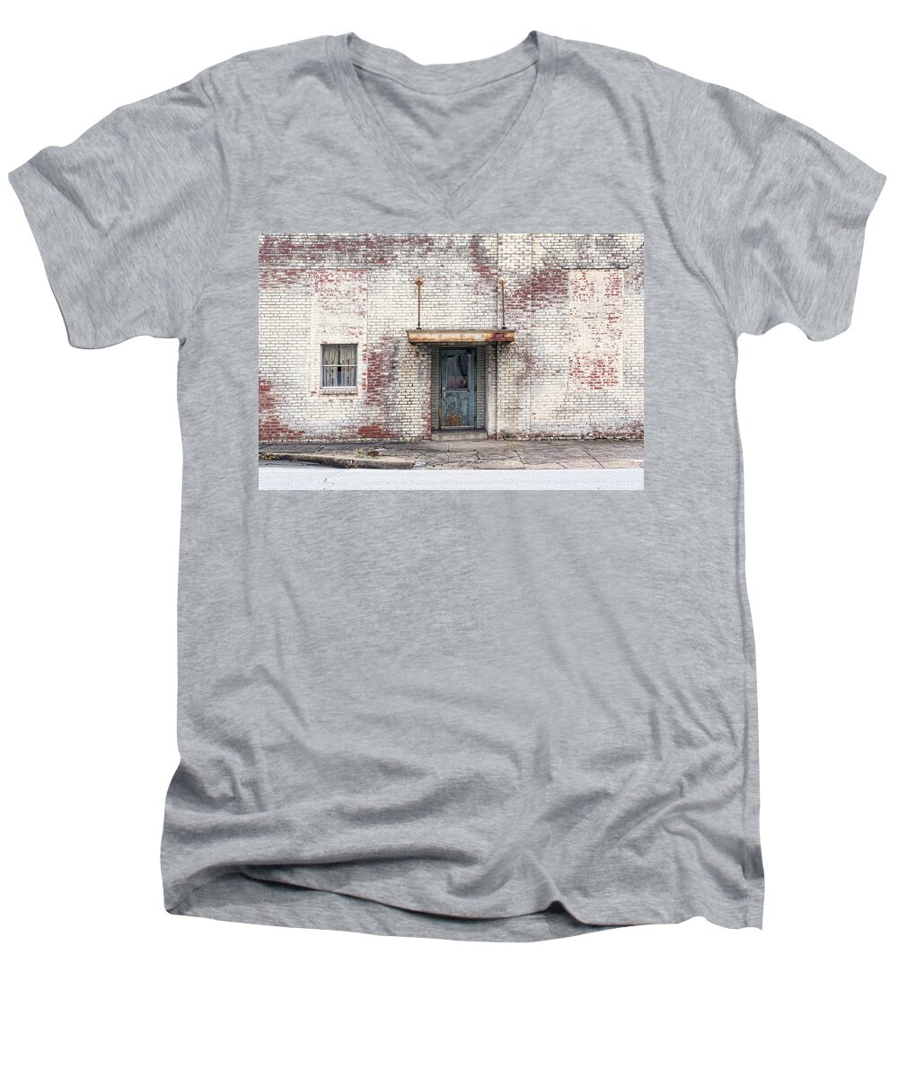 Americana Men's V-Neck T-Shirt featuring the photograph Factory Door by Sharon Popek